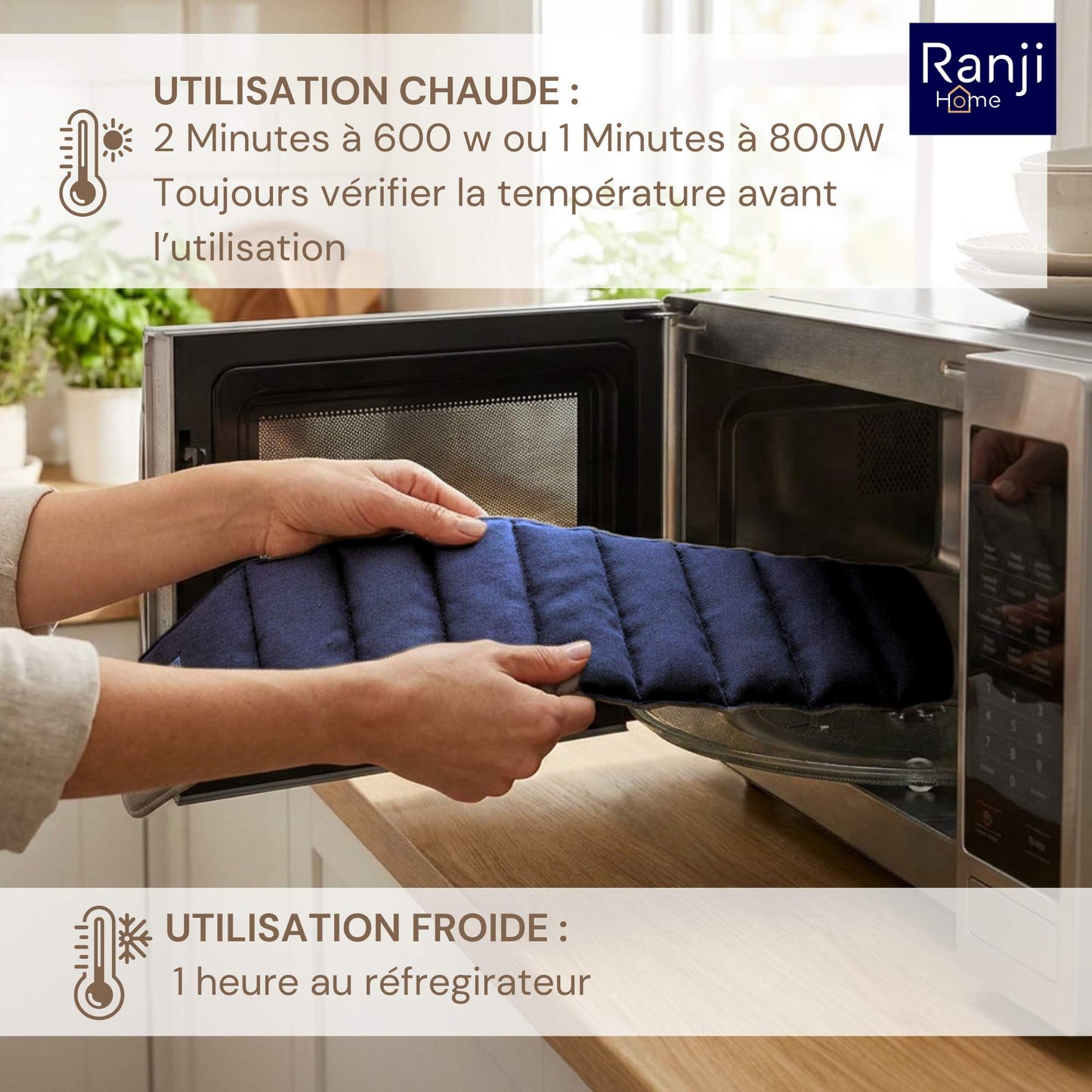 Bouillotte Ceinture Micro-Onde en Graines de Lin (Dos, Ventre) - Bleu