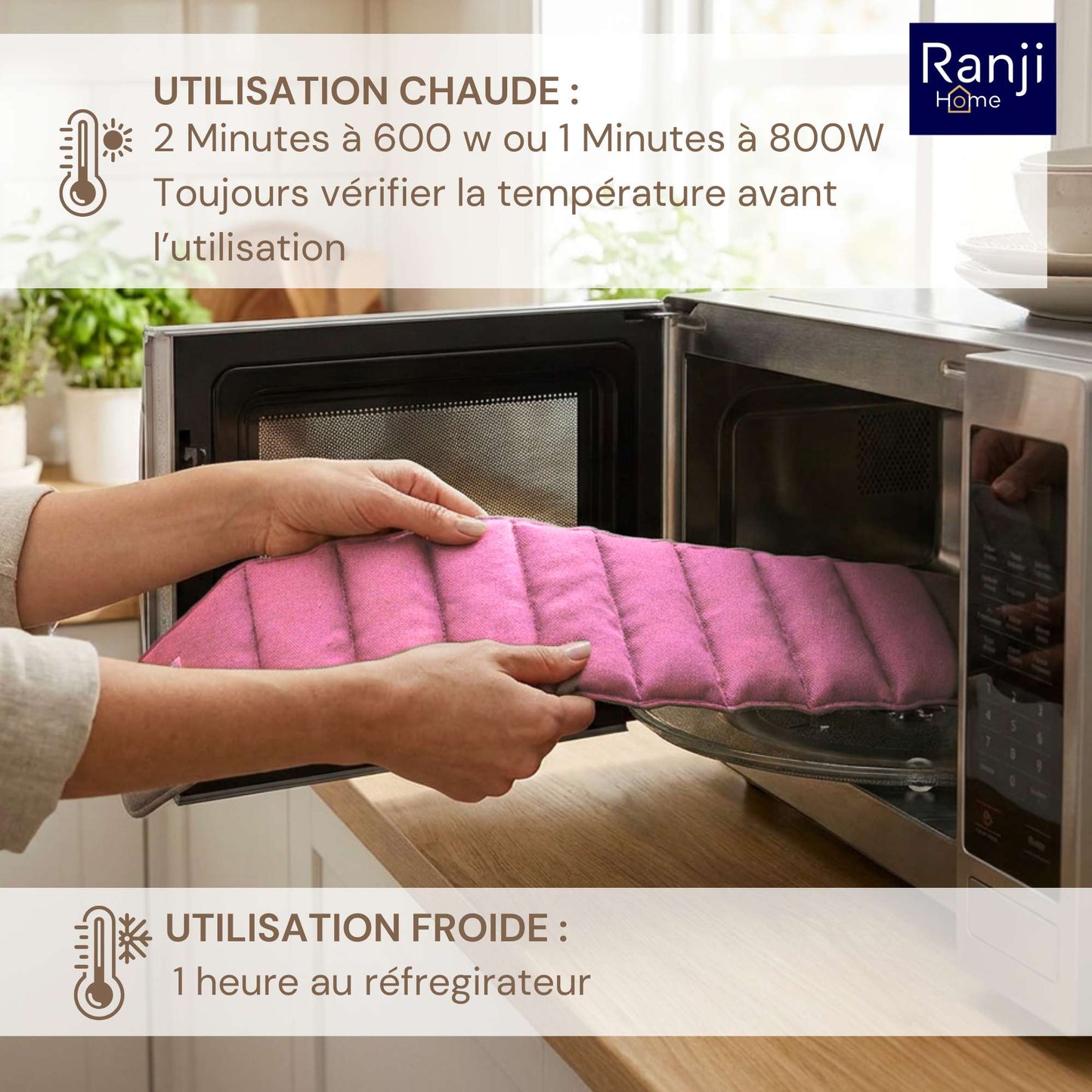 Bouillotte Ceinture Micro-Onde en Graines de Lin (Dos, Ventre) - Rose