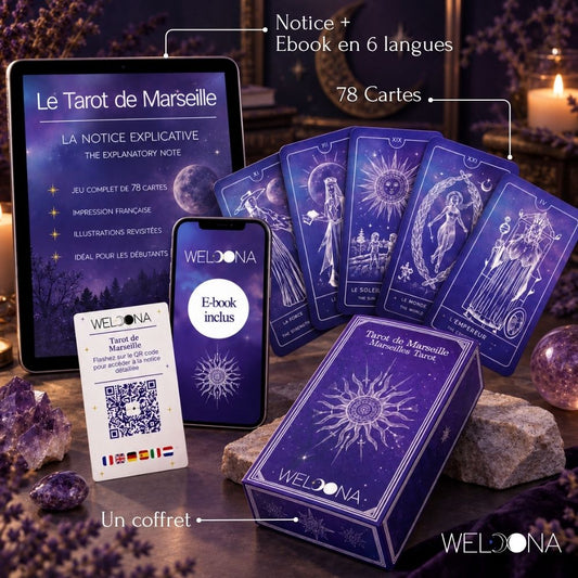 WELOONA- Tarot de Marseille - Jeu de cartes complet 78 cartes