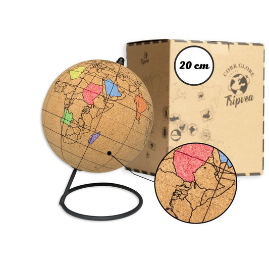 Tripvea - Globe Terrestre en Liège à Colorier 20 cm avec Marqueurs Inclus