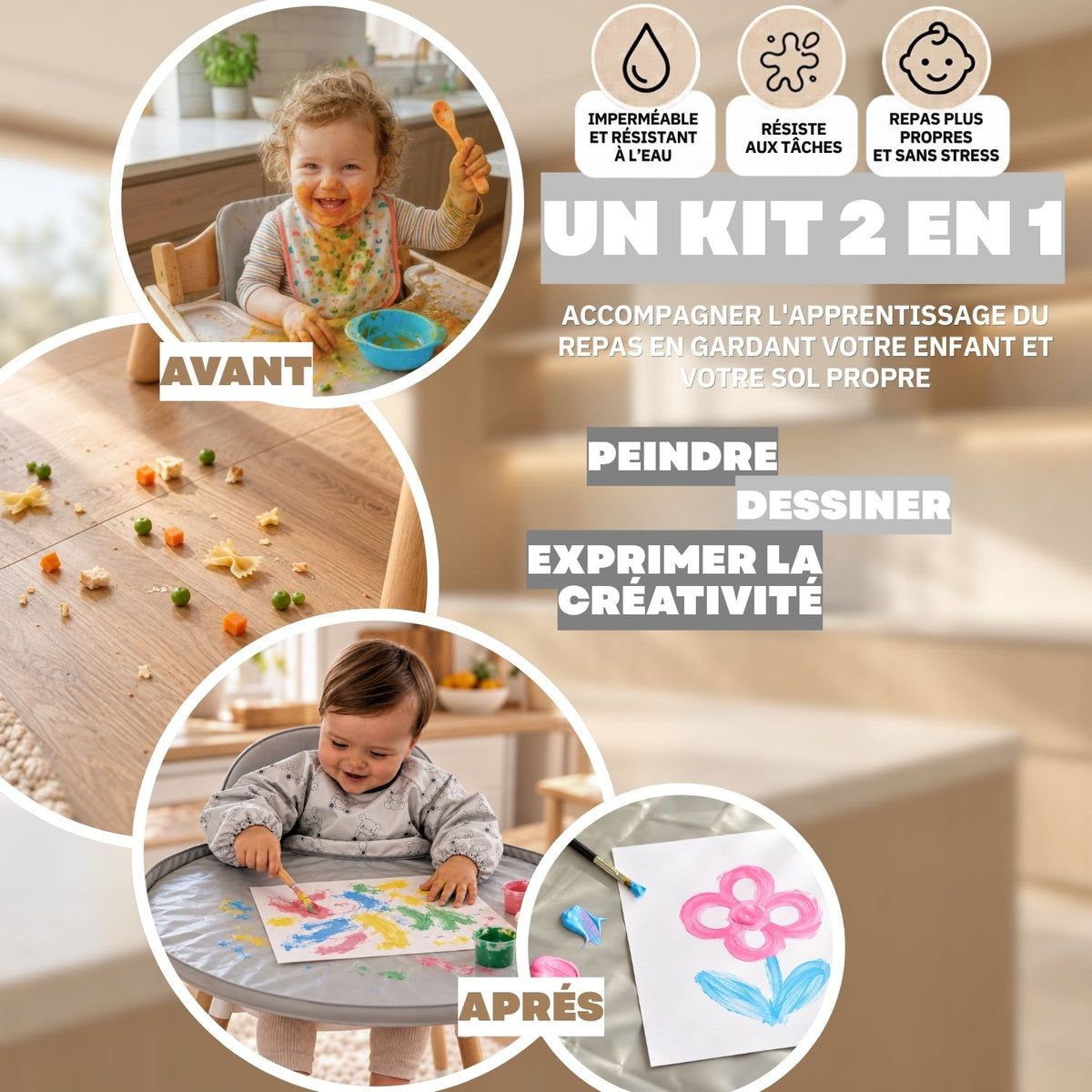 Kit 2 Bavoirs et plateau imperméables