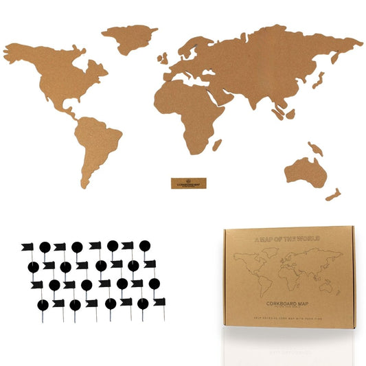 Mappemonde en liège 100x46cm avec 50 punaises