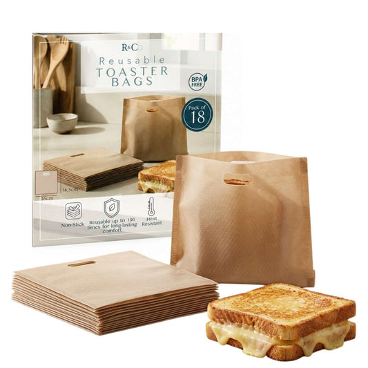 R&Co® Lot de 18 Toaster Bags Réutilisables – Sacs de Cuisson Antiadhésifs Sans BPA pour Grille-Pain, Air Fryer et Four