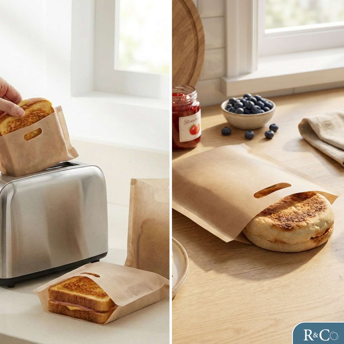 R&Co® Lot de 18 Toaster Bags Réutilisables – Sacs de Cuisson Antiadhésifs Sans BPA pour Grille-Pain, Air Fryer et Four