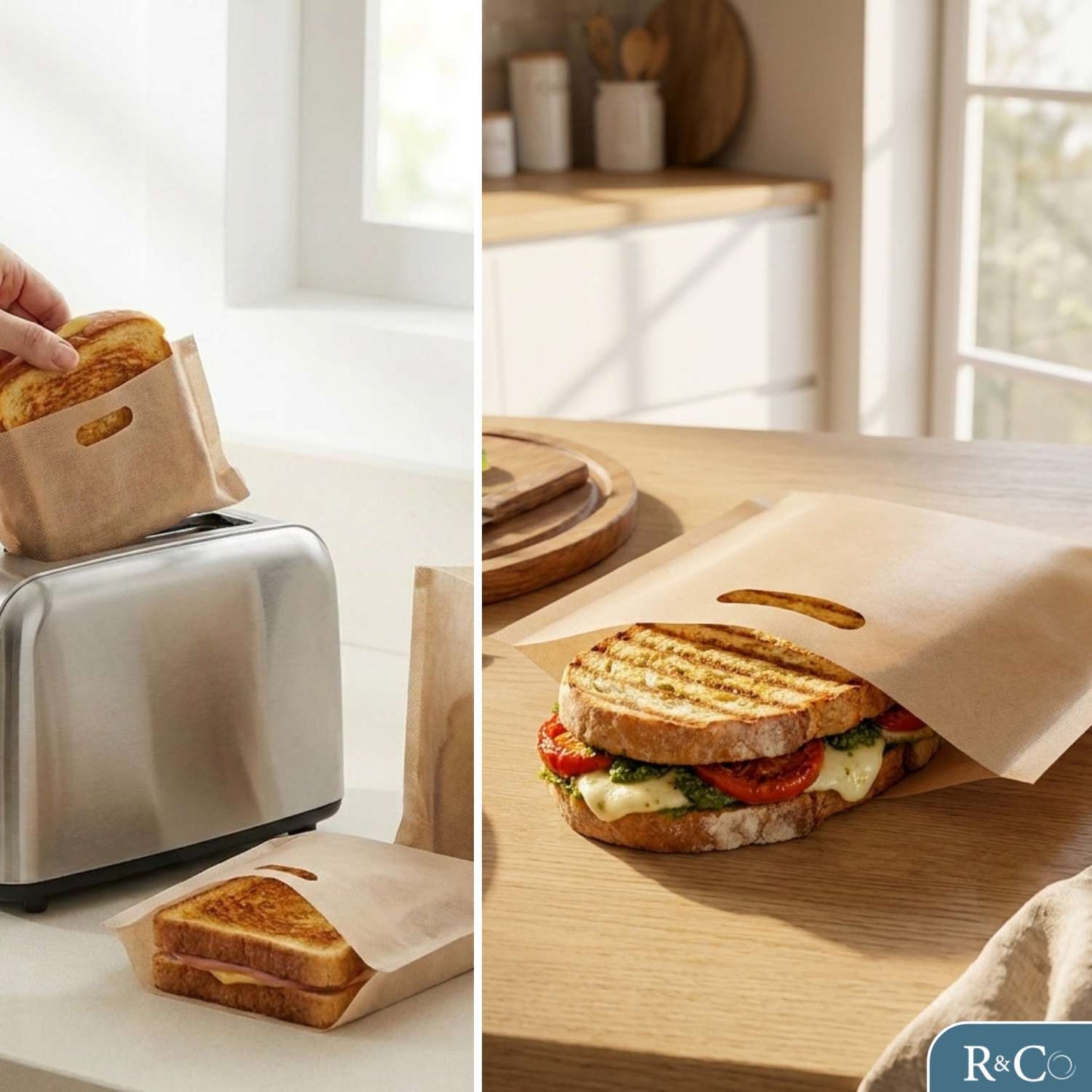 R&Co® Lot de 14 Toaster Bags Réutilisables – 4 Tailles Différentes – Sacs de Cuisson Antiadhésifs Sans BPA pour Grille-Pain, Air Fryer et Four