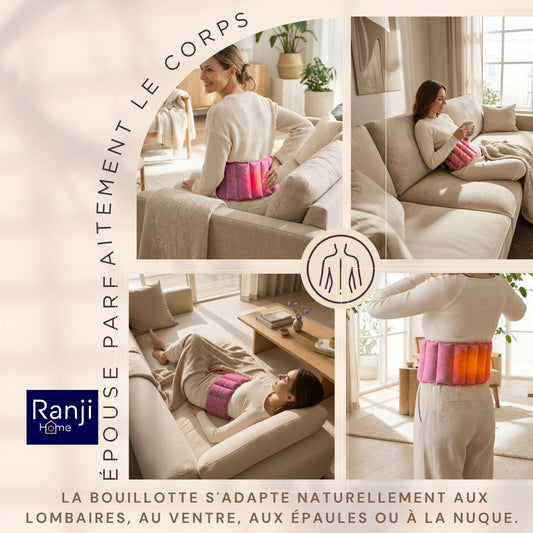 Bouillotte Ceinture Micro-Onde en Graines de Lin (Dos, Ventre) - Rose