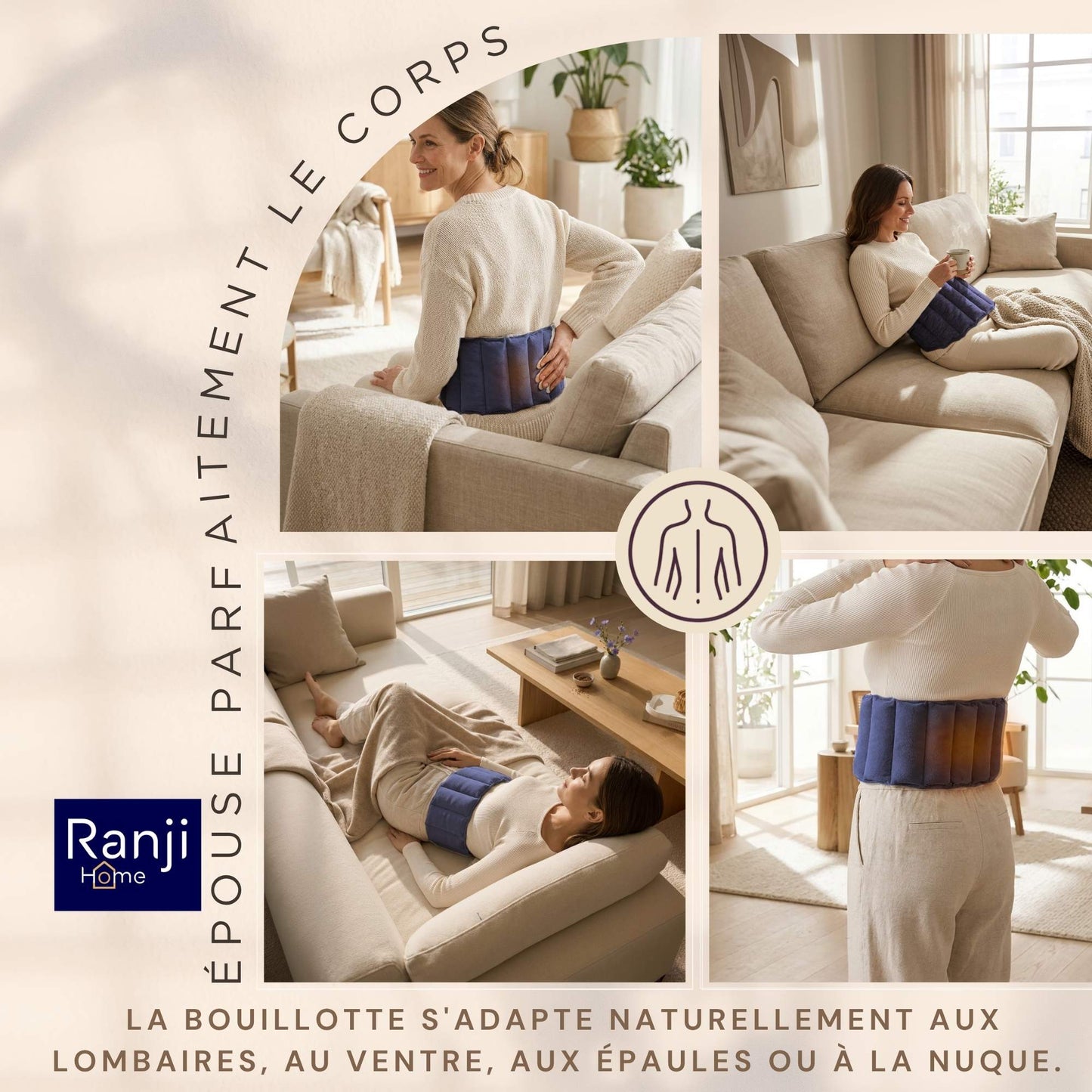 Bouillotte Ceinture Micro-Onde en Graines de Lin (Dos, Ventre) - Bleu