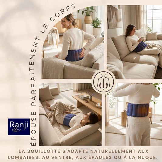 Bouillotte Ceinture Micro-Onde en Graines de Lin (Dos, Ventre) - Bleu
