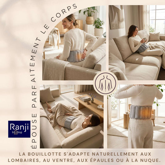 Bouillotte Ceinture Micro-Onde en Graines de Lin (Dos, Ventre) - Gris
