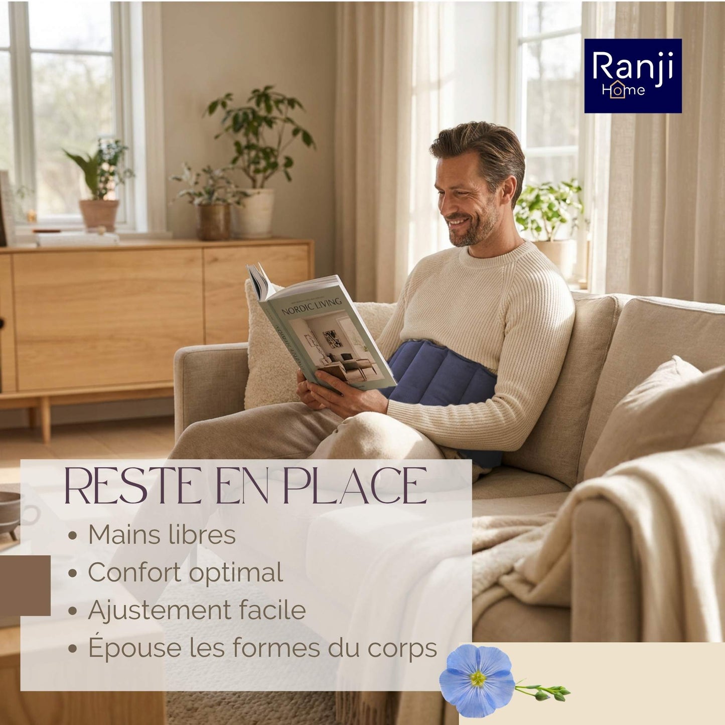 Bouillotte Ceinture Micro-Onde en Graines de Lin (Dos, Ventre) - Bleu