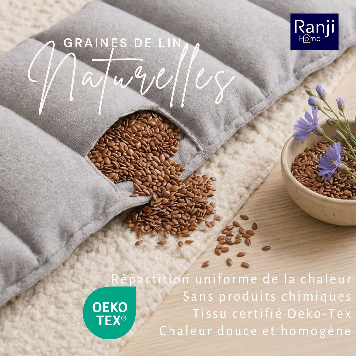 Bouillotte Ceinture Micro-Onde en Graines de Lin (Dos, Ventre) - Gris