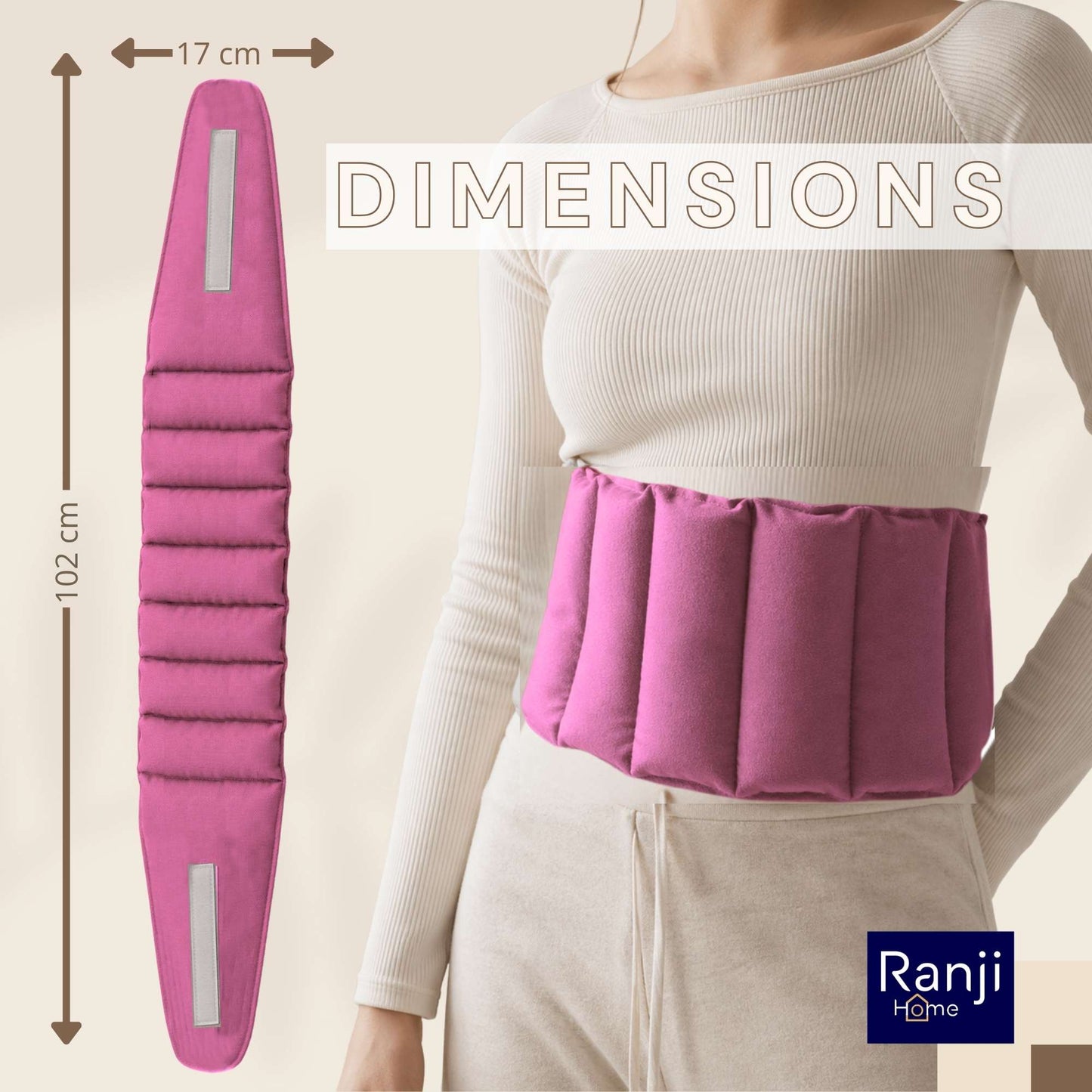 Bouillotte Ceinture Micro-Onde en Graines de Lin (Dos, Ventre) - Rose