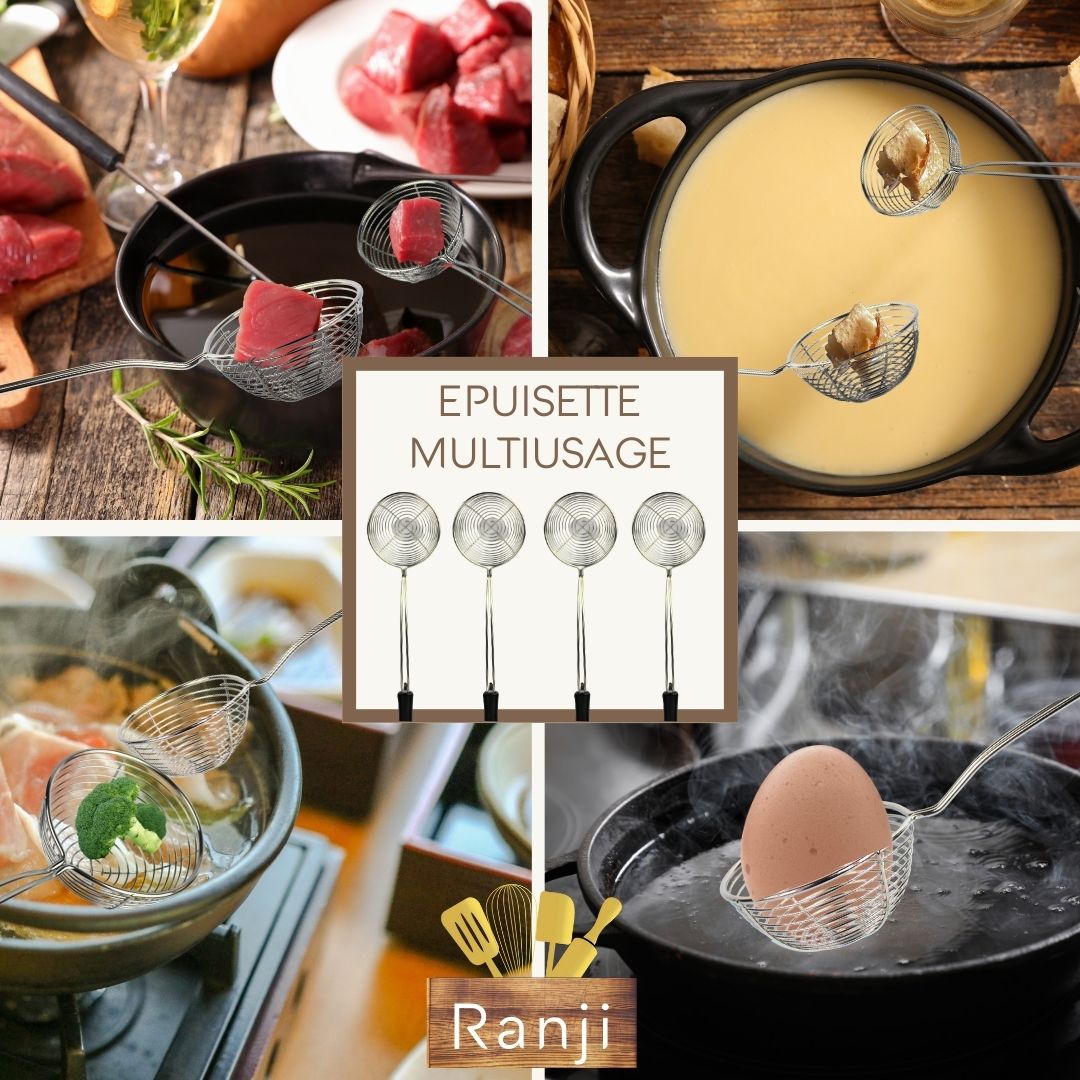 Lot Mini Passoires & Épuisettes pour Fondue Chinoise - Écumoire Friture, Cuillère Bubble Tea, Petite Passoire Cuisine