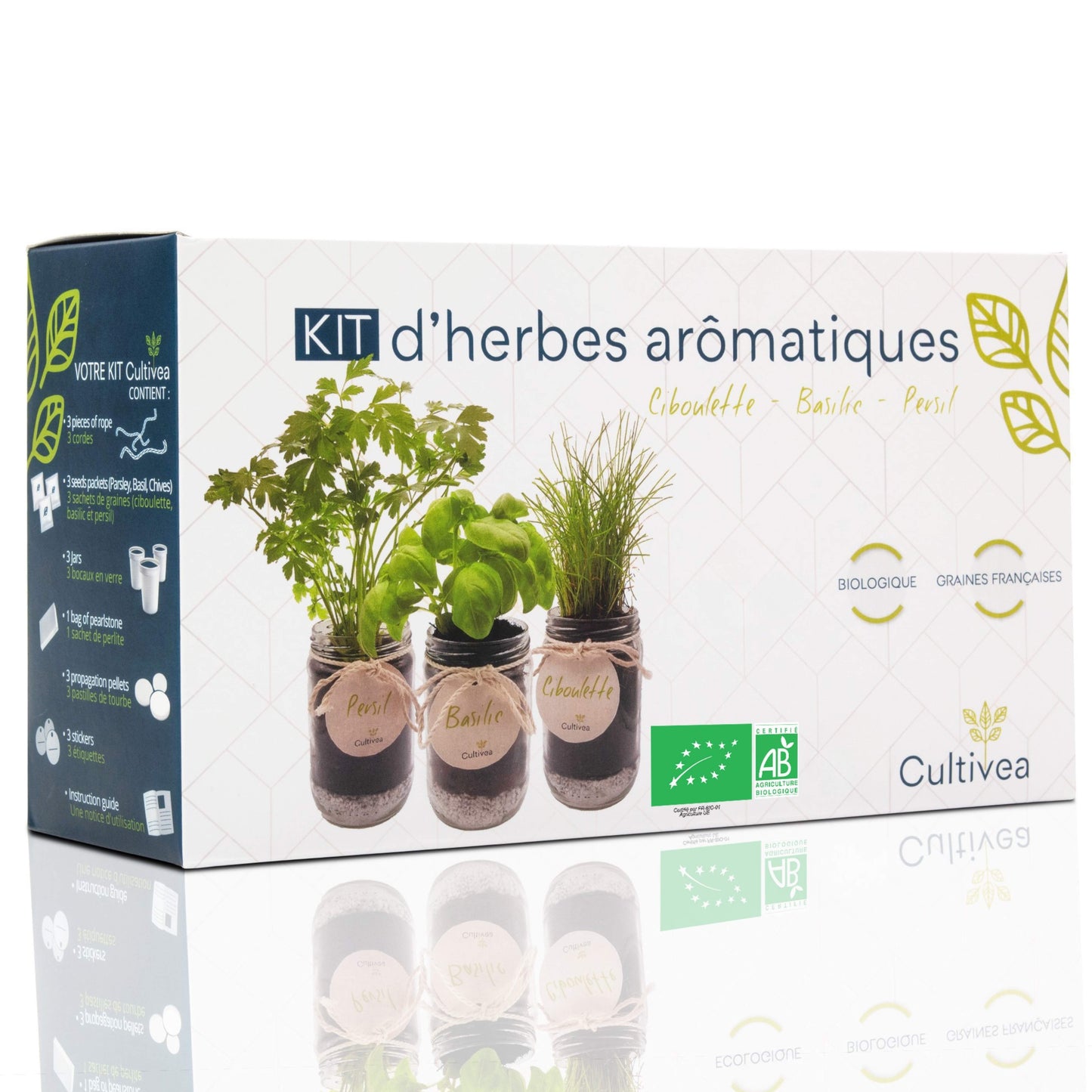 Kit d'herbes aromatiques BIO* - Bleu (Ciboulette, Basilic, Persil)
