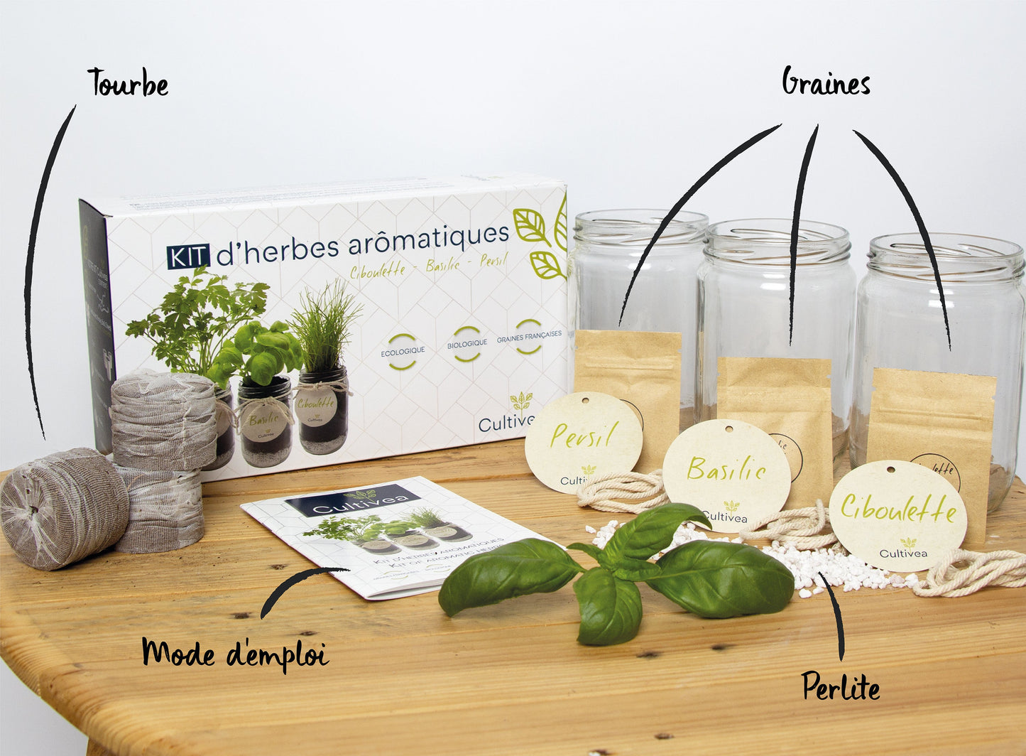Kit d'herbes aromatiques BIO* - Bleu (Ciboulette, Basilic, Persil)