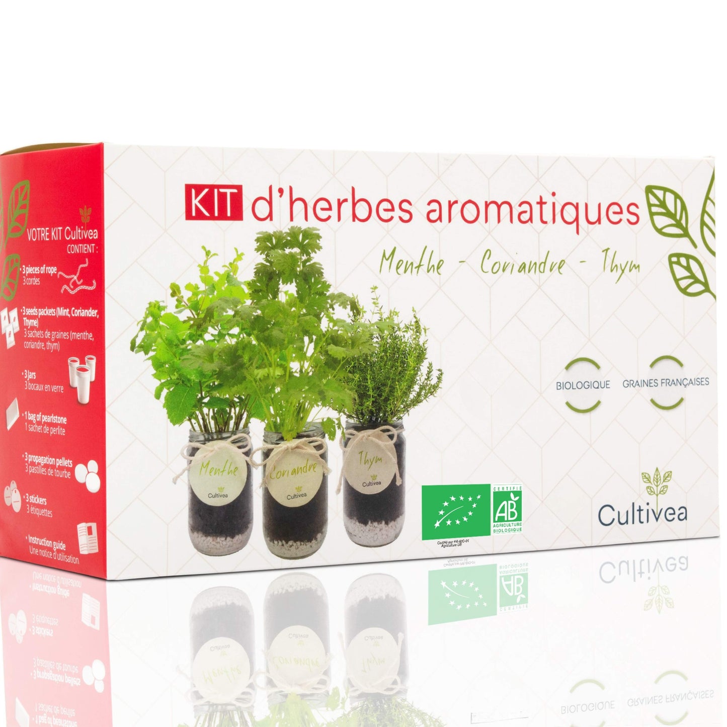 Kit d'herbes aromatiques BIO* - Rouge (Menthe, Coriandre, Thym)