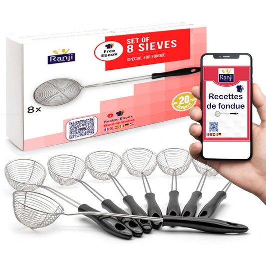 Lot Mini Passoires & Épuisettes pour Fondue Chinoise - Écumoire Friture, Cuillère Bubble Tea, Petite Passoire Cuisine