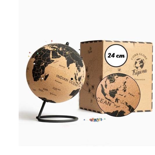 Globe terrestre en liège vintage – 24 cm