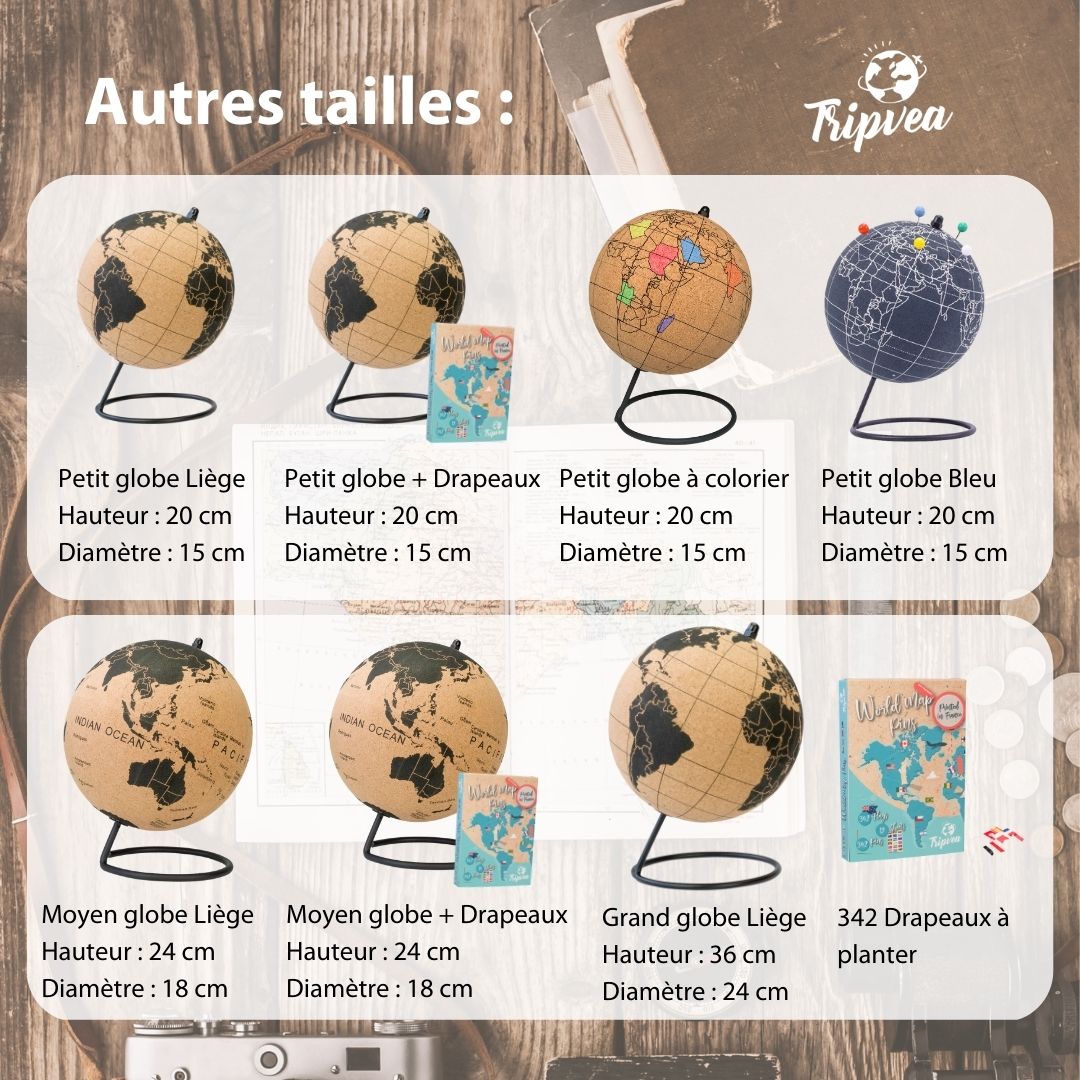 Globe terrestre en liège vintage – 20 cm