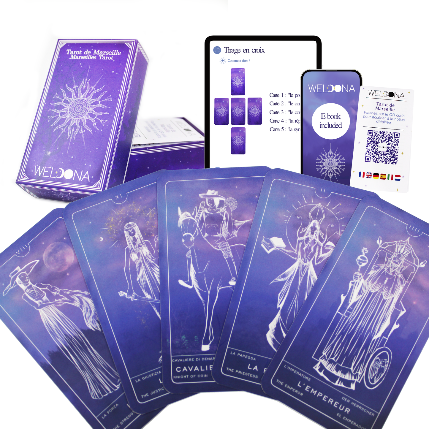 WELOONA- Tarot de Marseille - Jeu de cartes complet 78 cartes