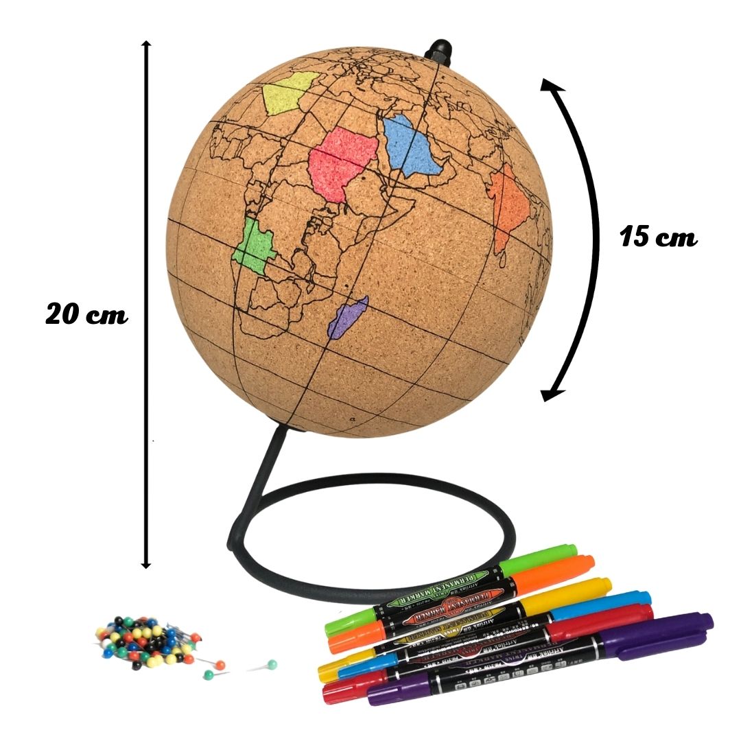 Tripvea - Globe Terrestre en Liège à Colorier 20 cm avec Marqueurs Inclus