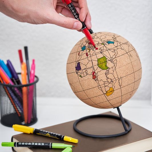 Tripvea - Globe Terrestre en Liège à Colorier 20 cm avec Marqueurs Inclus