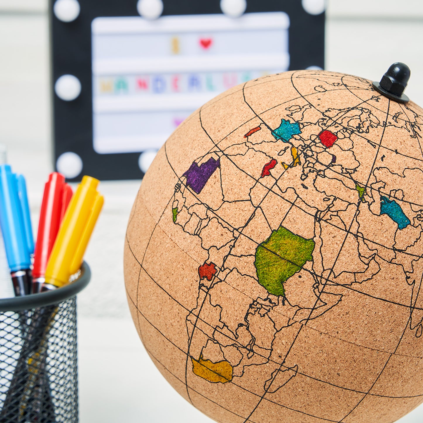 Tripvea - Globe Terrestre en Liège à Colorier 20 cm avec Marqueurs Inclus
