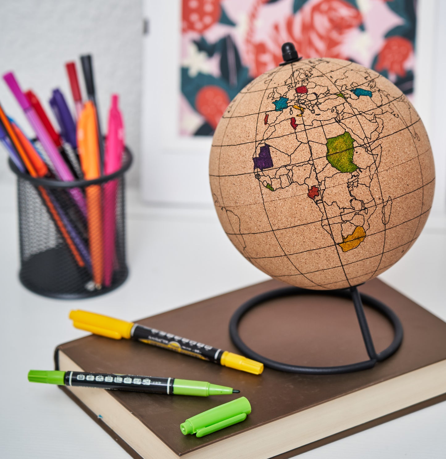 Tripvea - Globe Terrestre en Liège à Colorier 20 cm avec Marqueurs Inclus