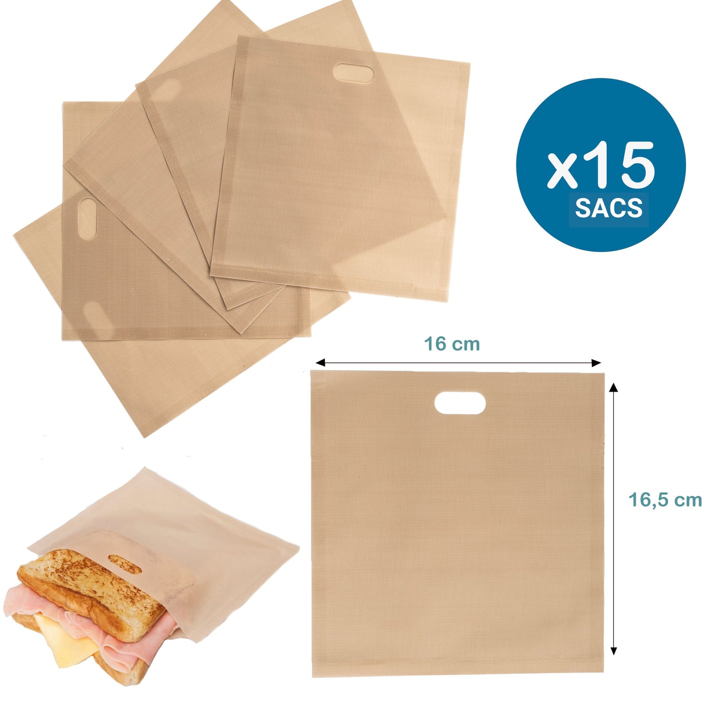 RANJI® 15er Set wiederverwendbare Toasterbeutel – Antihaft-Backbeutel für Croque Monsieur, Sandwiches & English Muffins