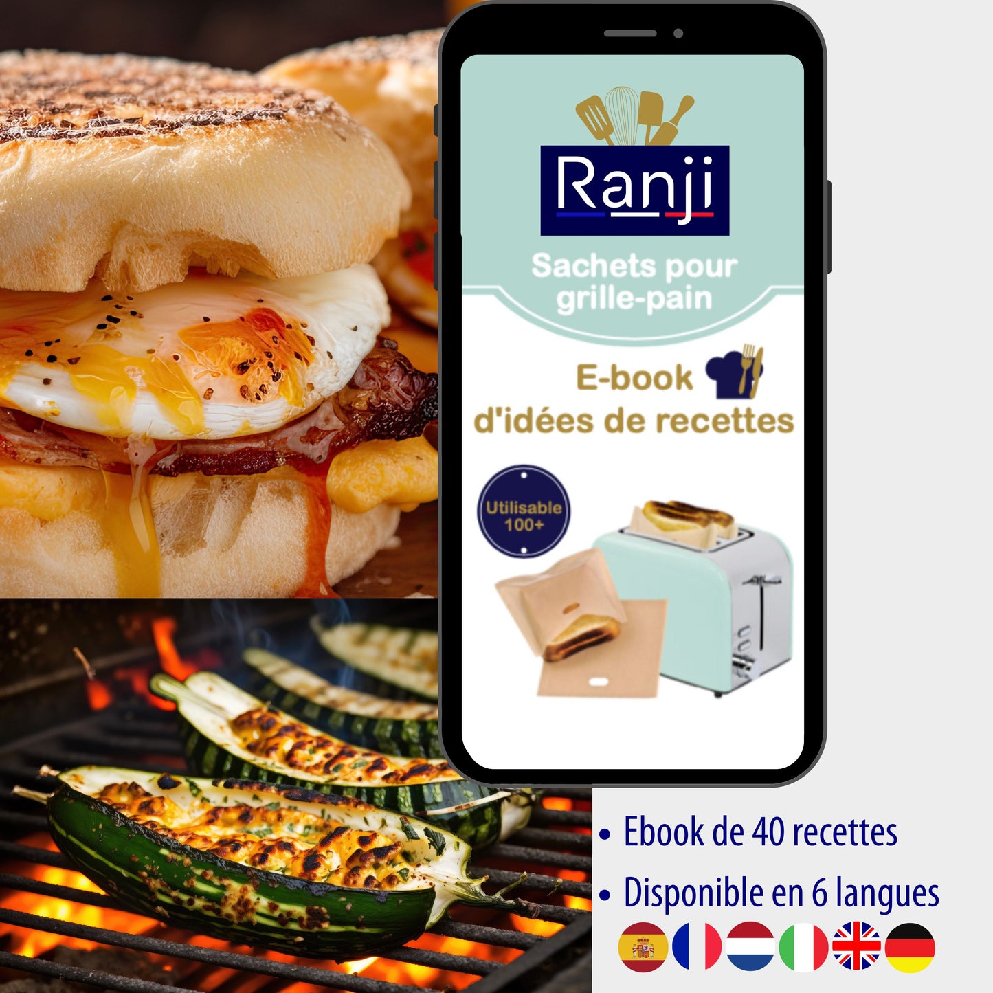 RANJI® 15er Set wiederverwendbare Toasterbeutel – Antihaft-Backbeutel für Croque Monsieur, Sandwiches & English Muffins