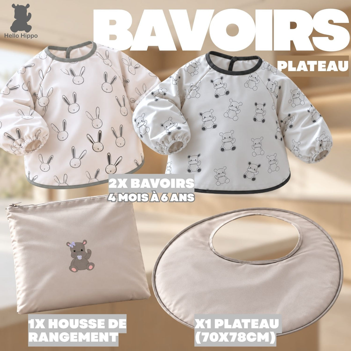Kit 2 Bavoirs et plateau imperméables