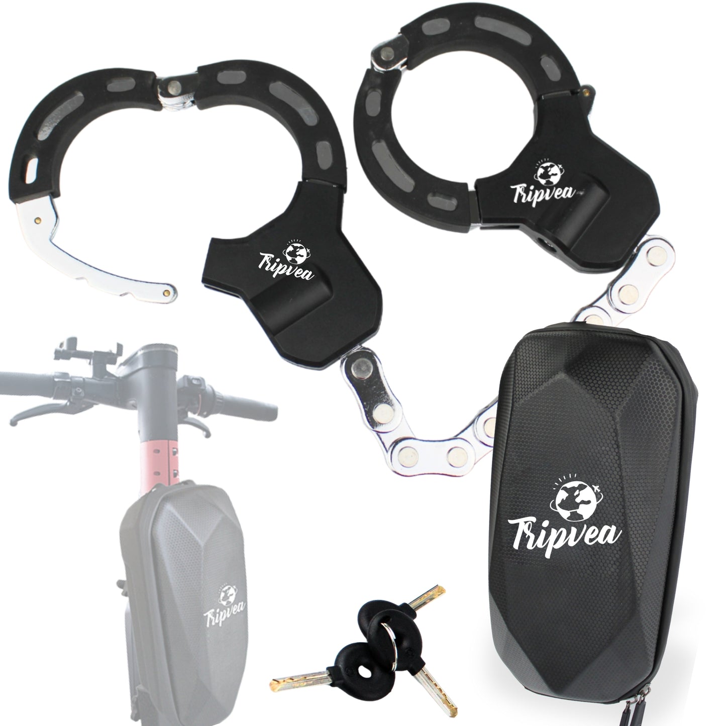 TRIPVEA® Antivol trottinette électrique, velo, poussette + housse de transport attachable - Cadenas ultra résistant + 3 clés