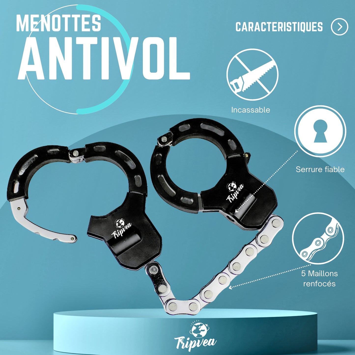 TRIPVEA® Antivol trottinette électrique, velo, poussette + housse de transport attachable - Cadenas ultra résistant + 3 clés