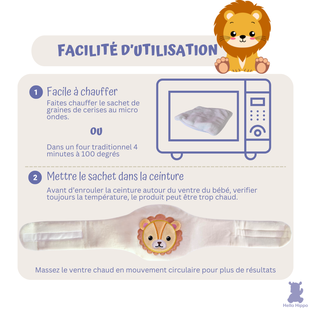 Bouillotte avec ceinture pour bébé - Noyaux de cerise (Lion)