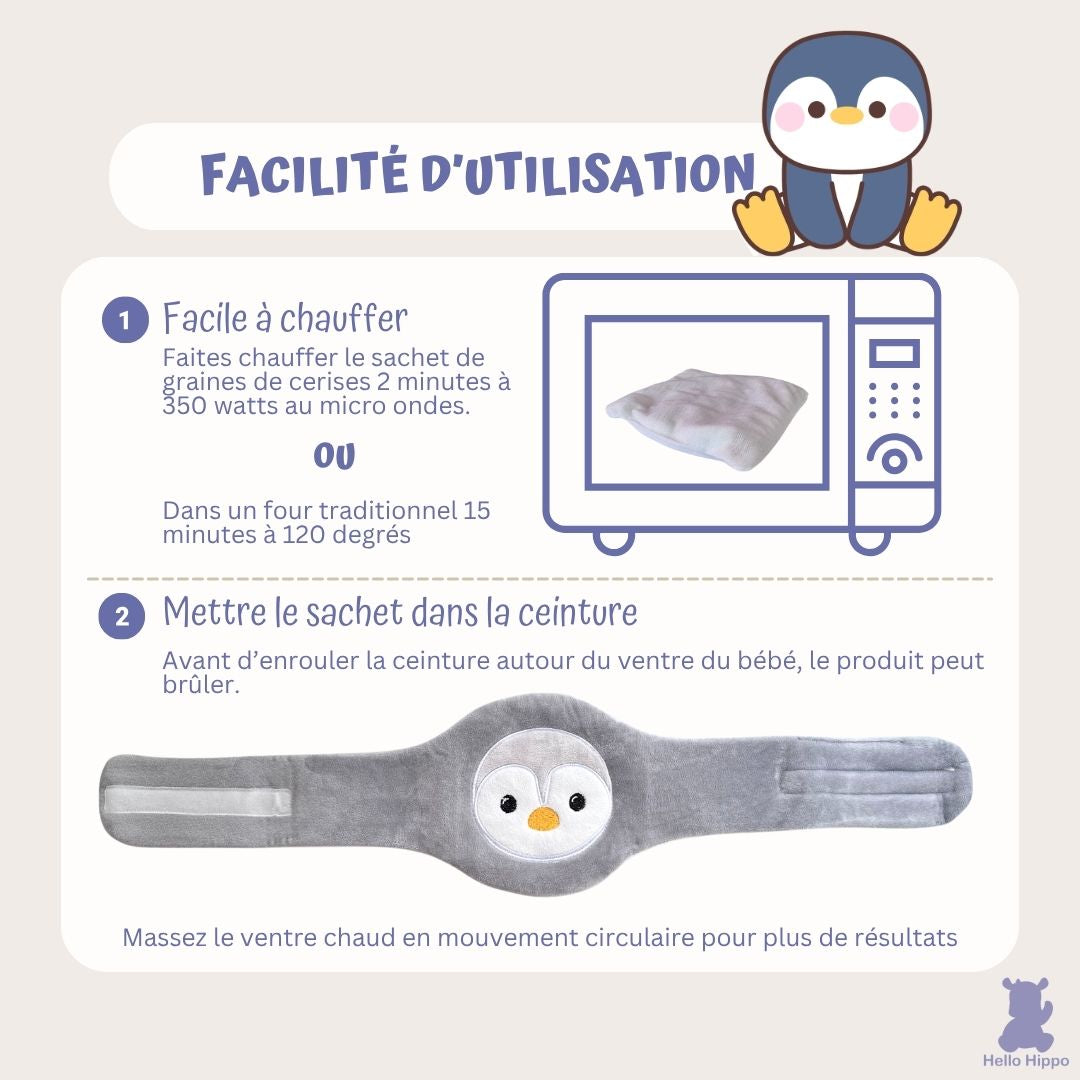 Bouillotte avec ceinture pour bébé - Noyaux de cerise (Pingouin)