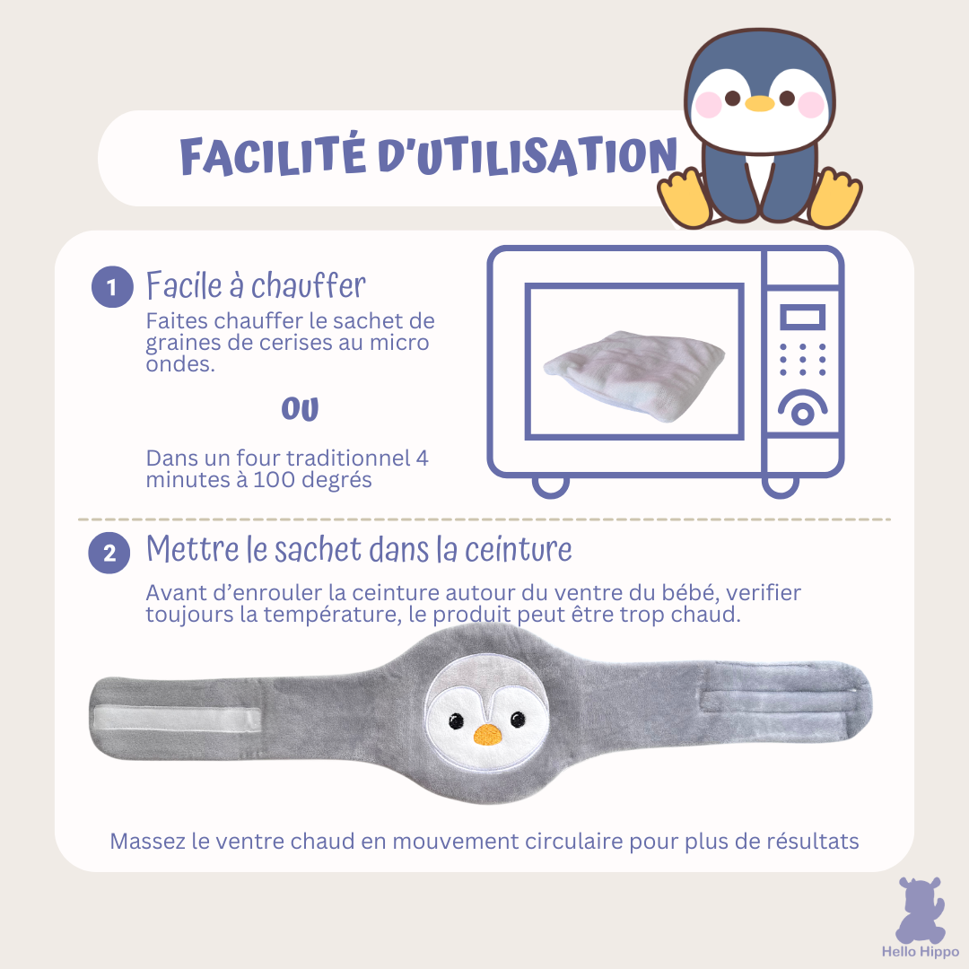 Bouillotte avec ceinture pour bébé - Noyaux de cerise (Pingouin)