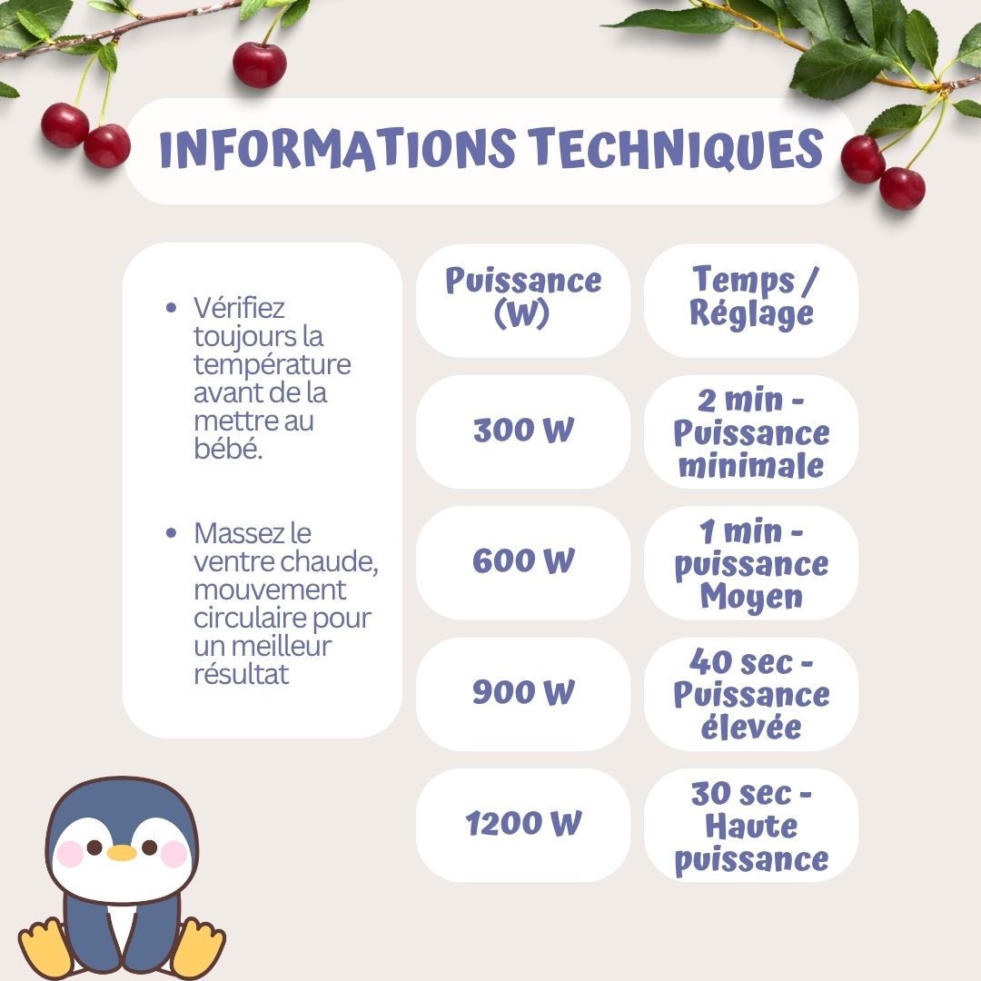 Bouillotte avec ceinture pour bébé - Noyaux de cerise (Pingouin)
