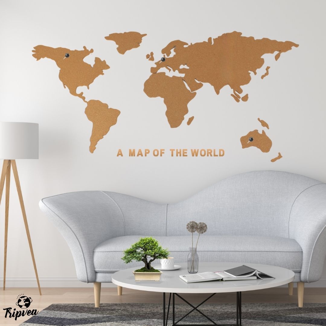 Mappemonde en liège XXL (150x90cm) avec 50 punaises