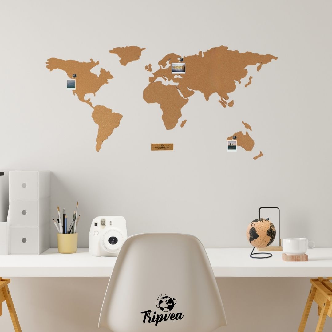 Mappa Mondo da Parete in Sughero | Planisfero Murale 100x46 cm con 50 Puntine