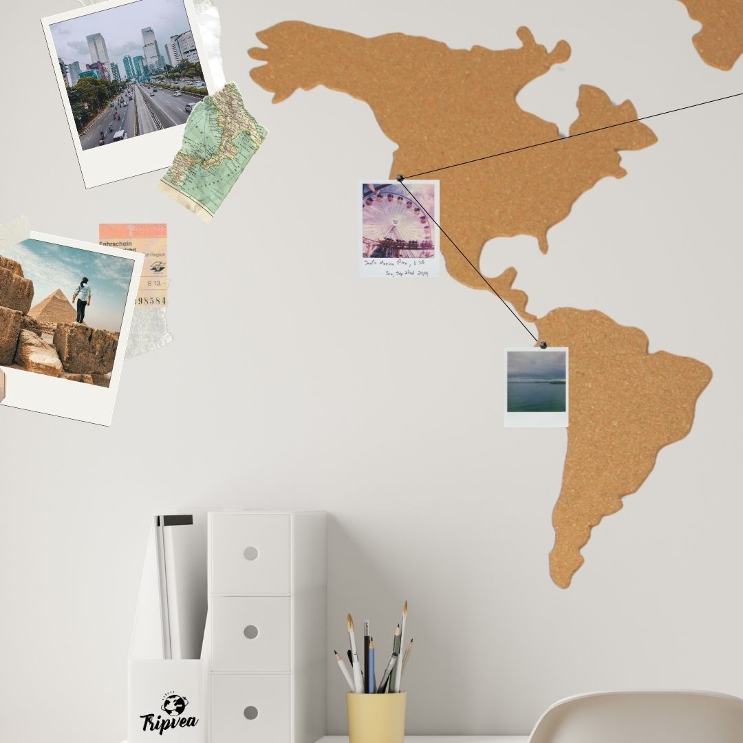 Mappa Mondo da Parete in Sughero | Planisfero Murale 100x46 cm con 50 Puntine