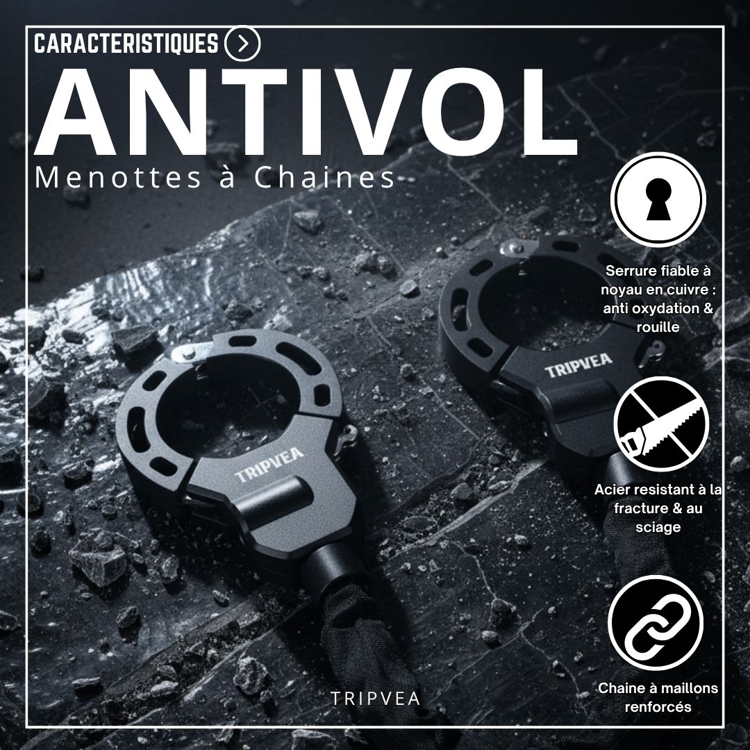TRIPVEA® Antivol trottinette électrique, velo, poussette - Cadenas ultra résistant - Antivol menottes chaîne