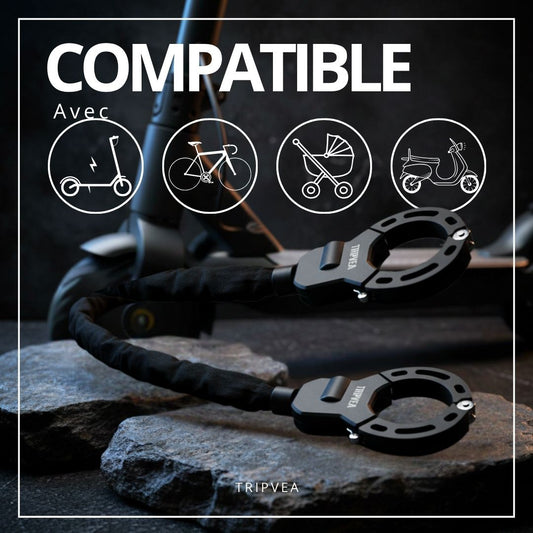 TRIPVEA® Antivol trottinette électrique, velo, poussette - Cadenas ultra résistant - Antivol menottes chaîne
