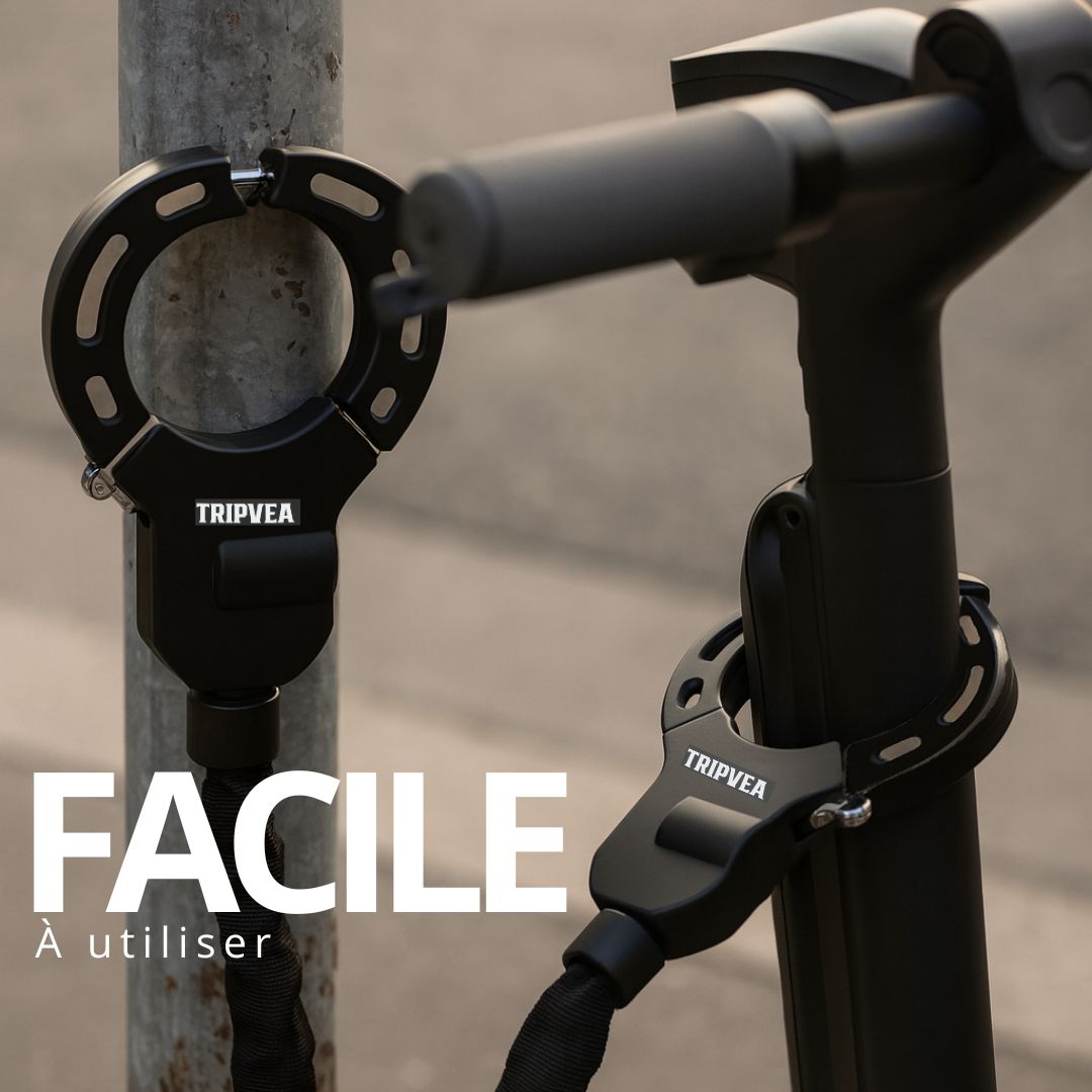 TRIPVEA® Antivol trottinette électrique, velo, poussette - Cadenas ultra résistant - Antivol menottes chaîne