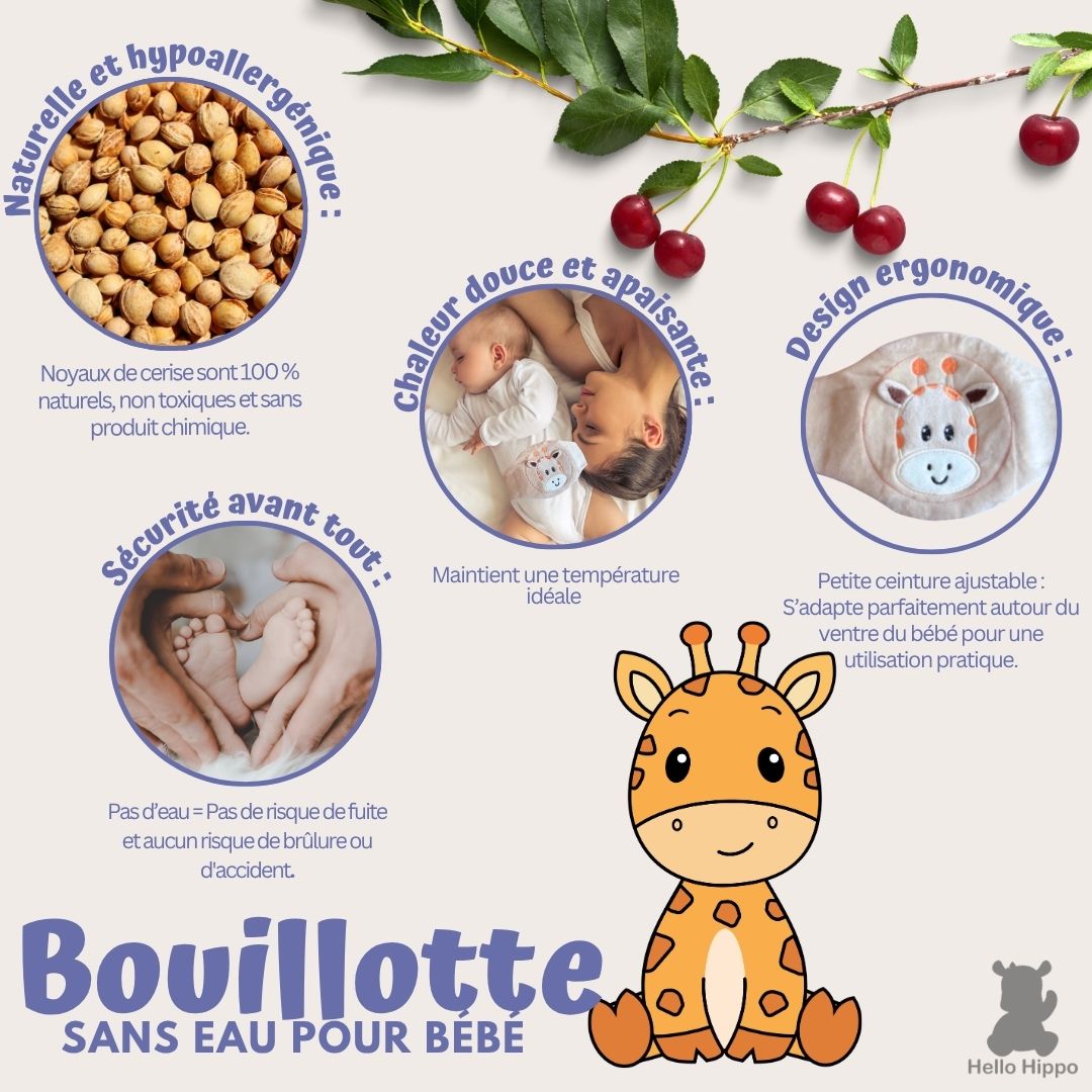 Bouillotte avec ceinture pour bébé - Noyaux de cerise (Giraffe)
