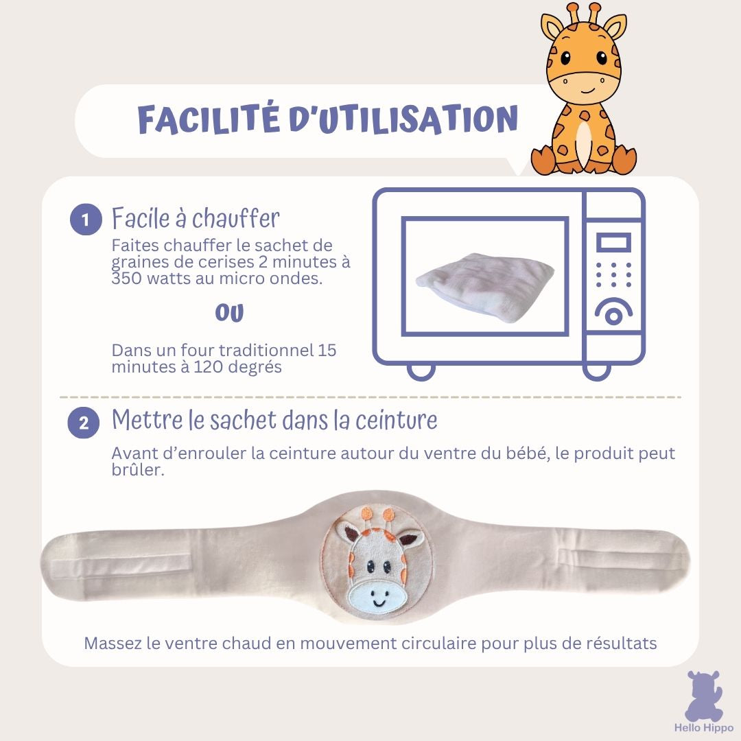 Bouillotte avec ceinture pour bébé - Noyaux de cerise (Giraffe)