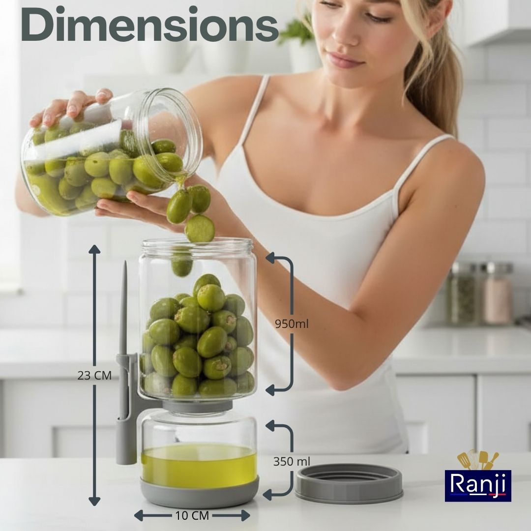 RANJI -Pot à Cornichon Retournable avec Pique Inclus 1300ml – Bocal Sablier en Verre Hermétique Sans BPA