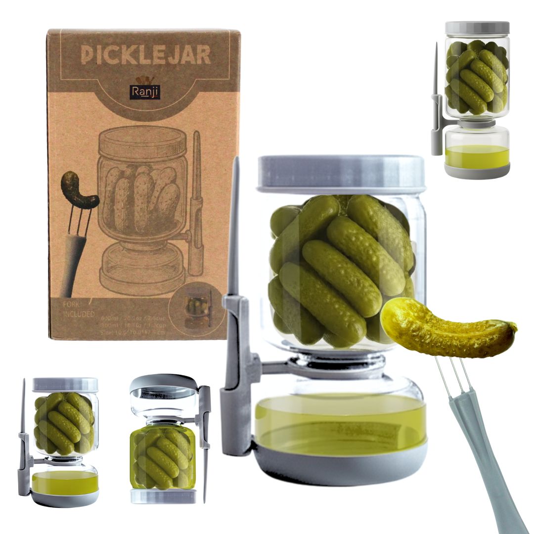 Pickle Jar with Strainer 900ml – Flip Hourglass Glass Container for Pickles & Olives