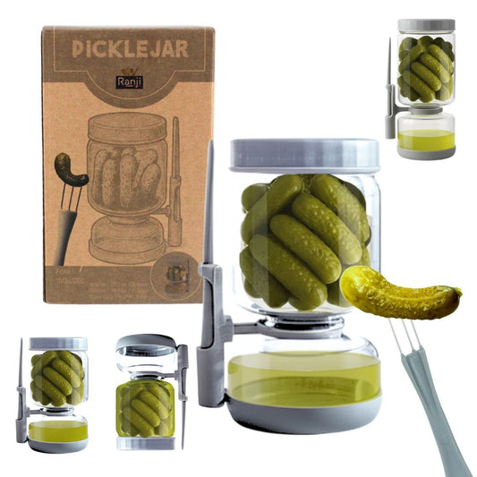 RANJI -Pot à Cornichon Retournable avec Pique Inclus 900ml – Bocal Sablier en Verre Hermétique Sans BPA