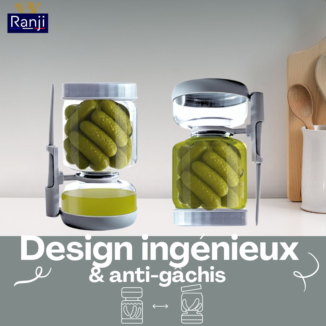 Pickle Jar with Strainer 900ml – Flip Hourglass Glass Container for Pickles & Olives