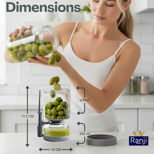 RANJI -Pot à Cornichon Retournable avec Pique Inclus 1300ml – Bocal Sablier en Verre Hermétique Sans BPA